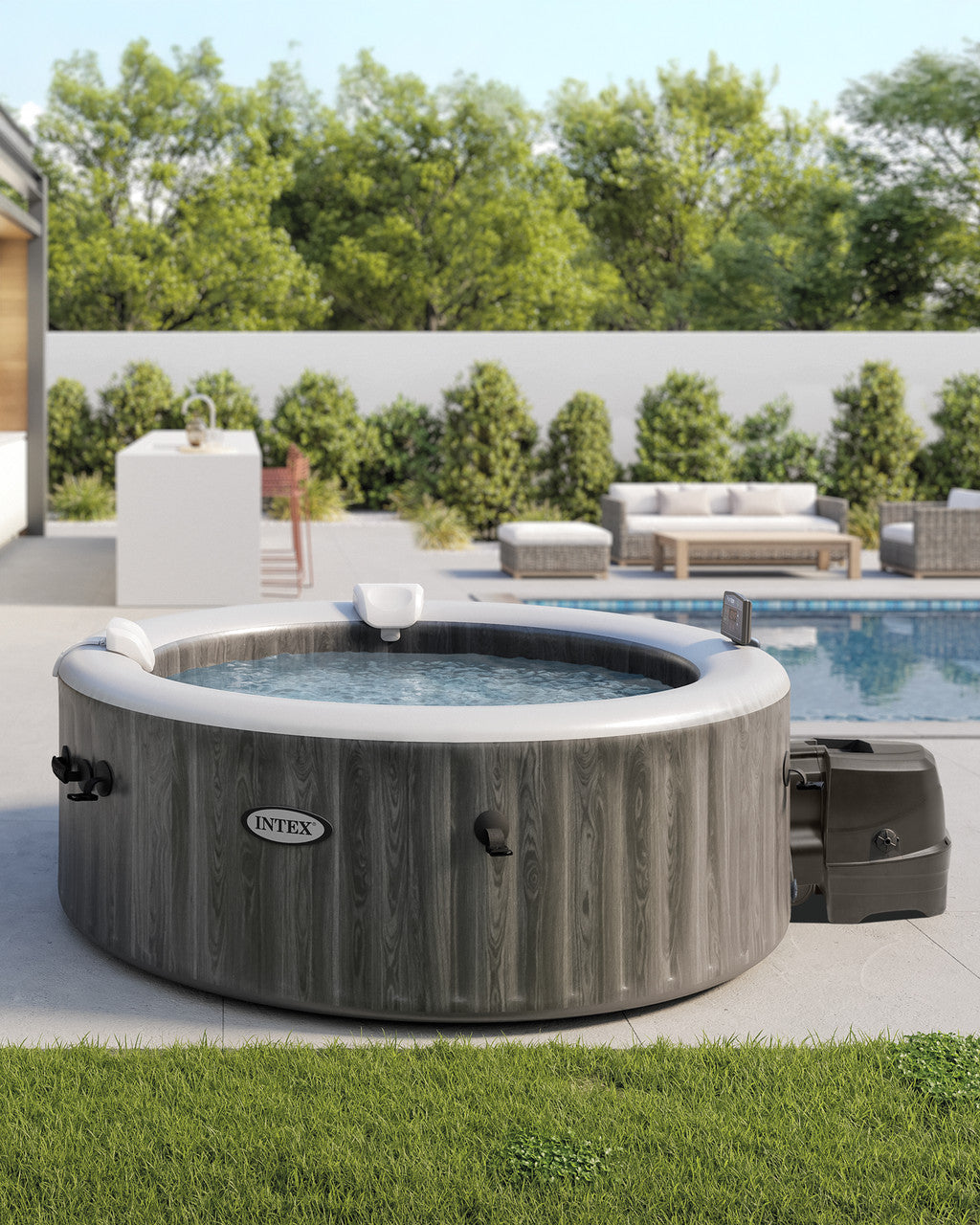 PureSpa Greywood Deluxe Round Bubble Spa Set - 4-Person
